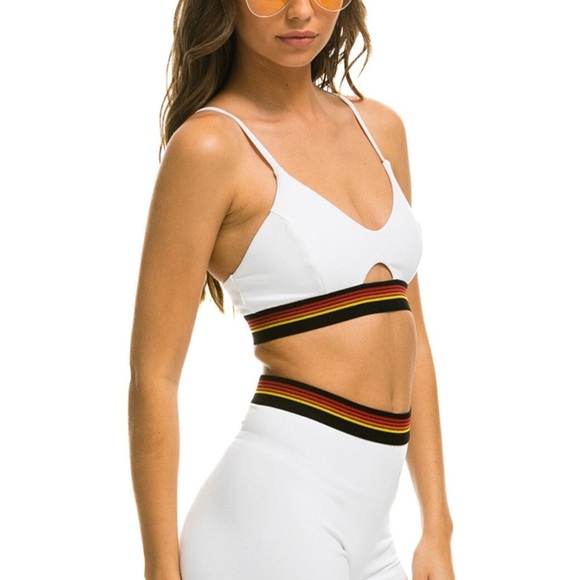 Aviator Nation 2 Piece LOGO ELASTIC KEYHOLE BRA & SHORTS SET - WHITE | EUC!♥️🌈⚡️ - Picture 13 of 16